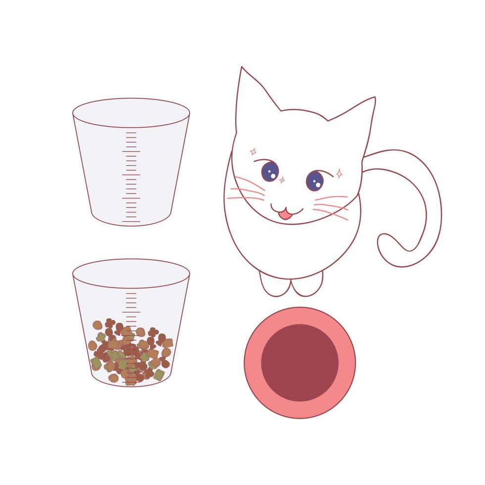 mida la comida con un vaso antes de darle al gato vector