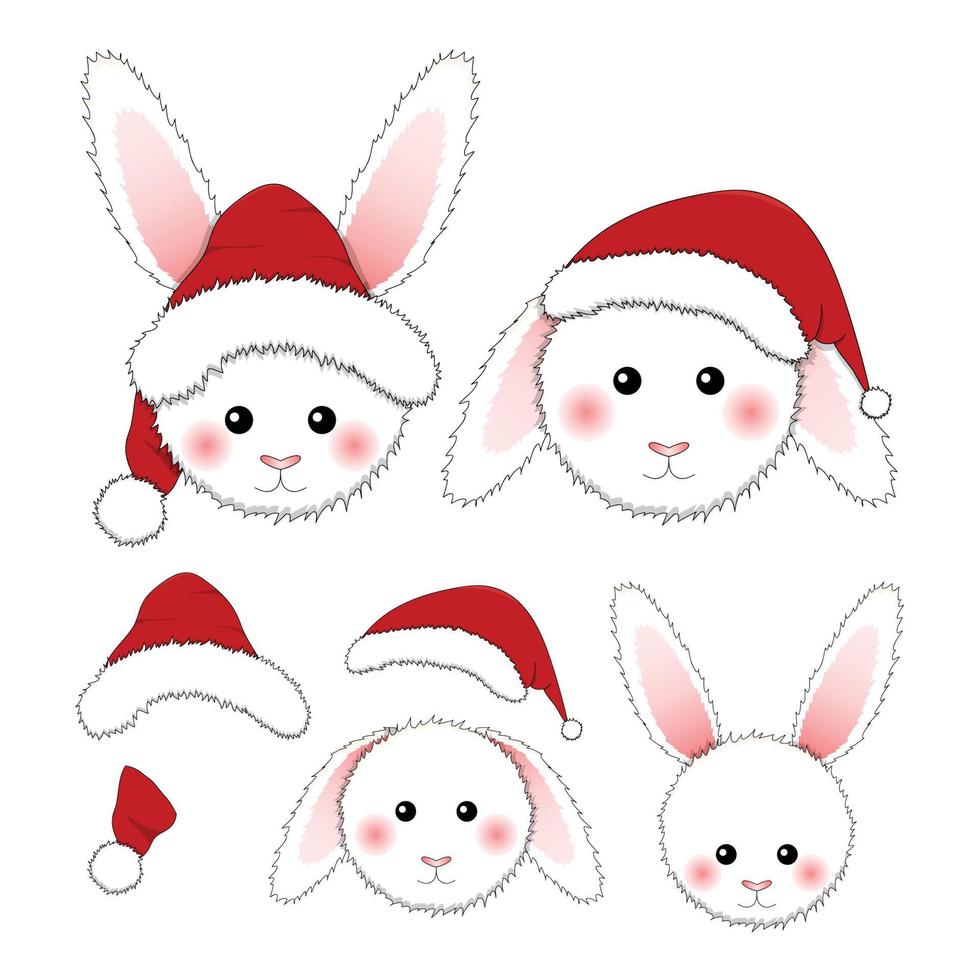 White Rabbit Santa Claus isolated on White Background. vector