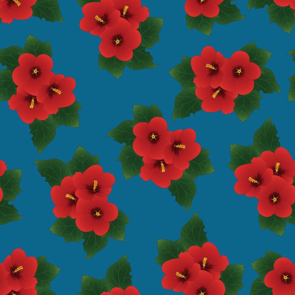 Red Hibiscus syriacus - Rose of Sharon on Indigo Blue Background. vector