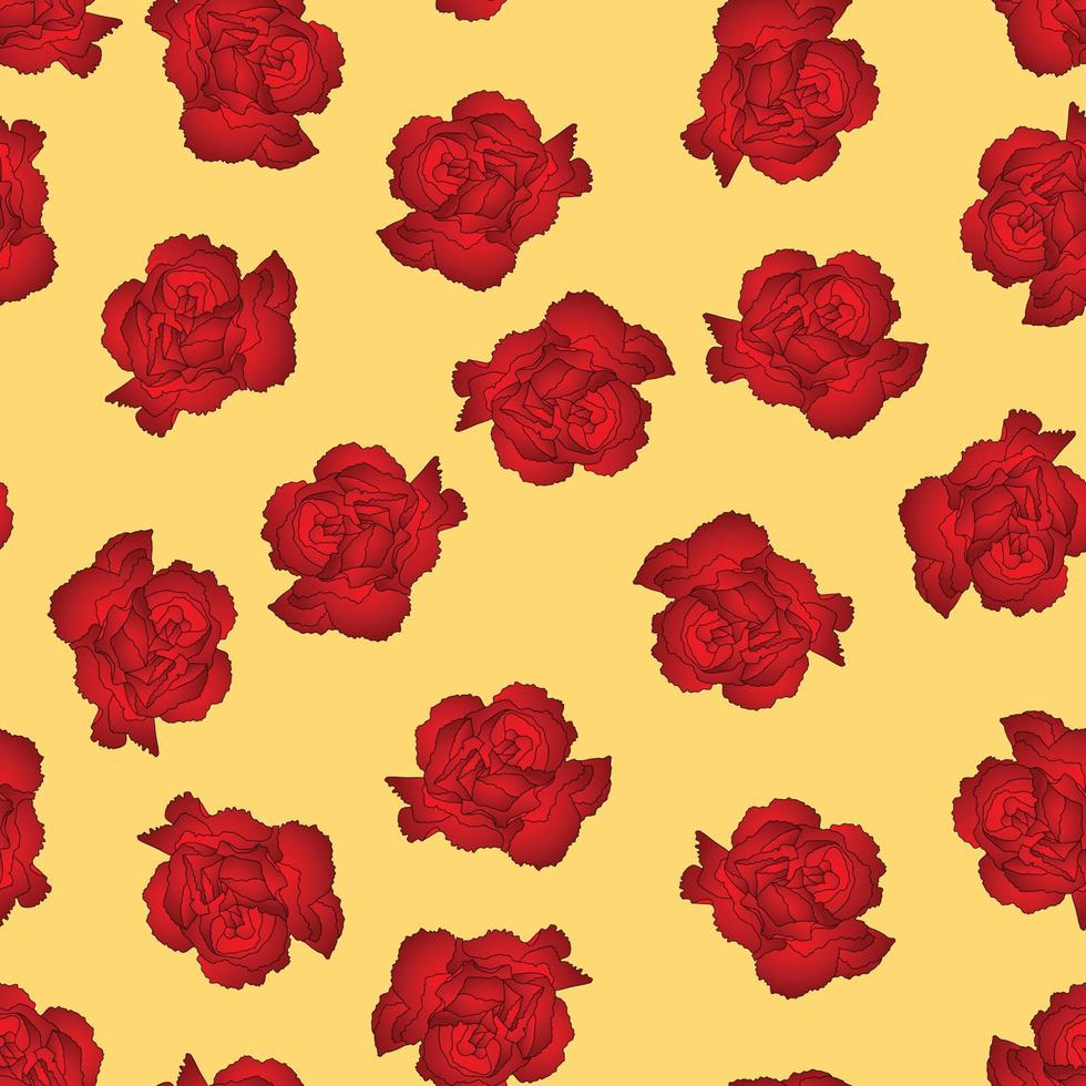 Dianthus caryophyllus - Red Carnation Flower on Yellow Background. vector