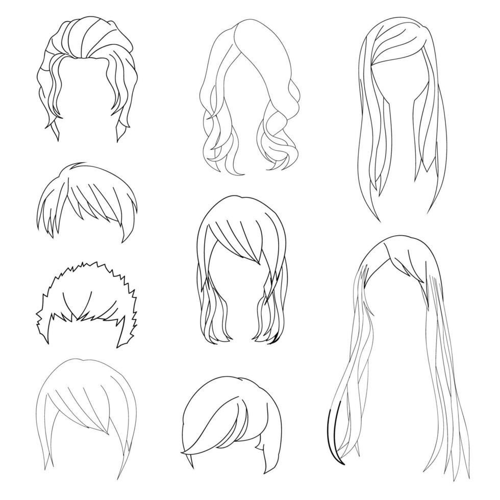 Collection Hairstyle for Man and Woman Hair Drawing Set 1. vector