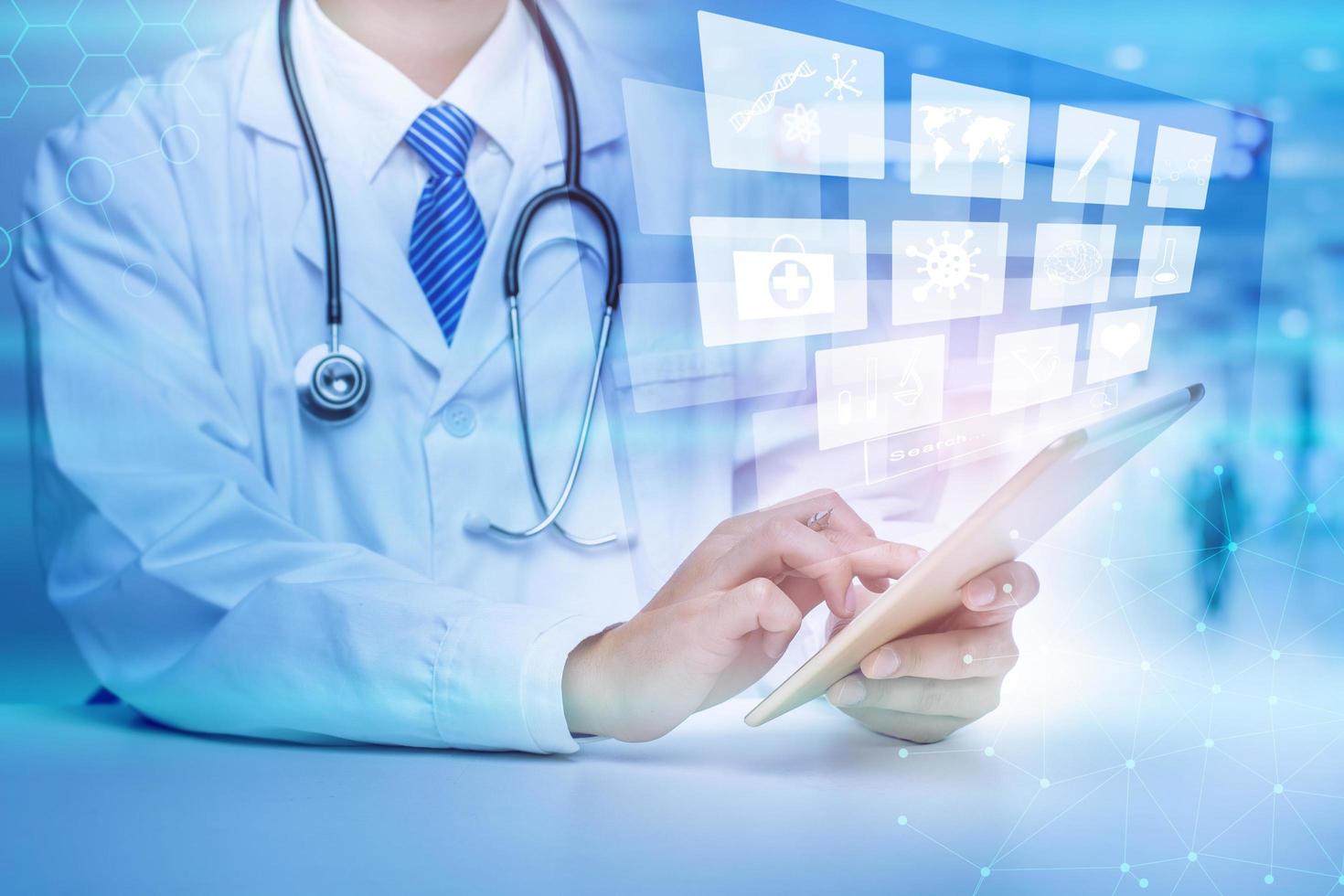 Close up of Doctor is showing medical analytics data, Medical technology concept photo