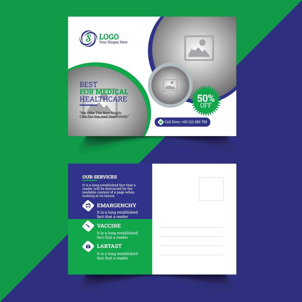 Modern medical healthcare postcard template. Free Vector