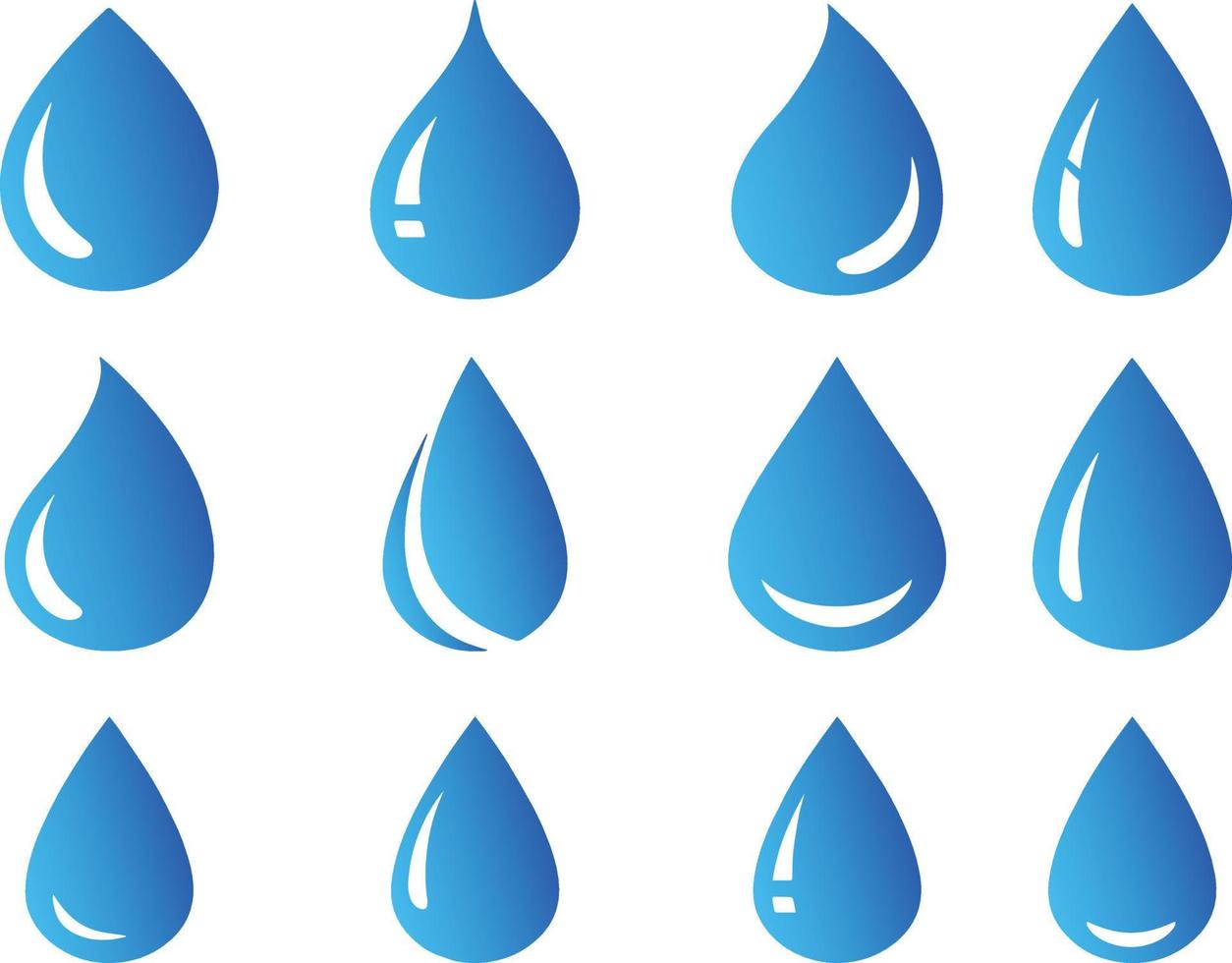 conjunto de gotas de agua de color sólido azul vector