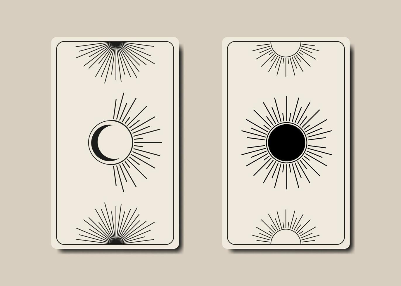 Set magical tarot cards, black magic Sun and Moon boho style, sacred geometry sign, esoteric spiritual symbols, God and Goddess sign. Vector vintage collection on old white background