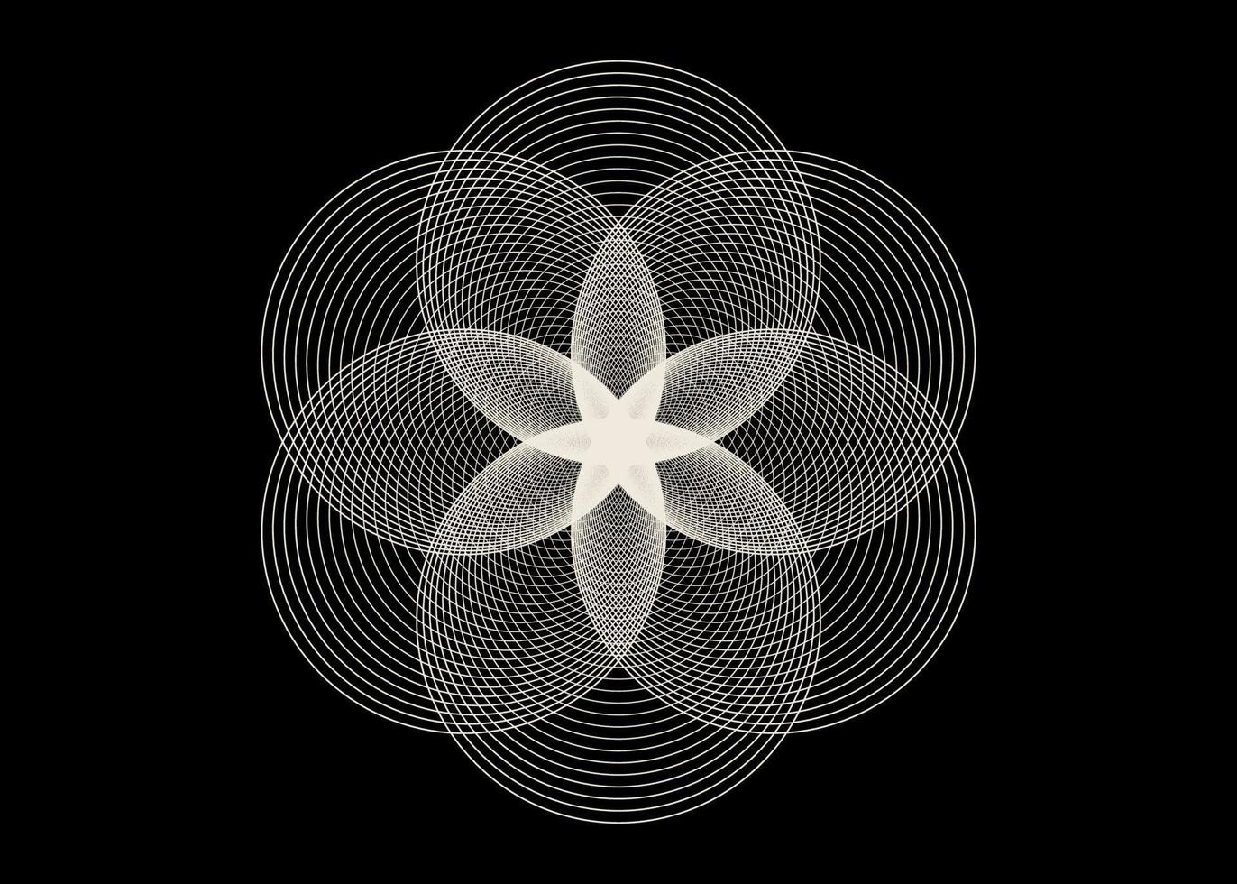 Seed Flower of life lotus icon, logo mandala sacred geometry, tattoo symbol of harmony and balance. Mystical talisman, white circles lines vector isolated on black background