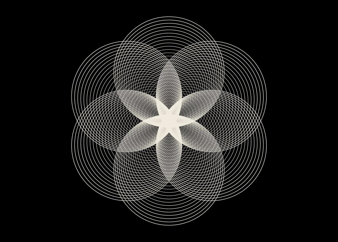 flor de semilla de icono de loto de vida, geometría sagrada de mandala de logotipo, símbolo de tatuaje de armonía y equilibrio. talismán místico, líneas de círculos blancos vector aislado sobre fondo negro