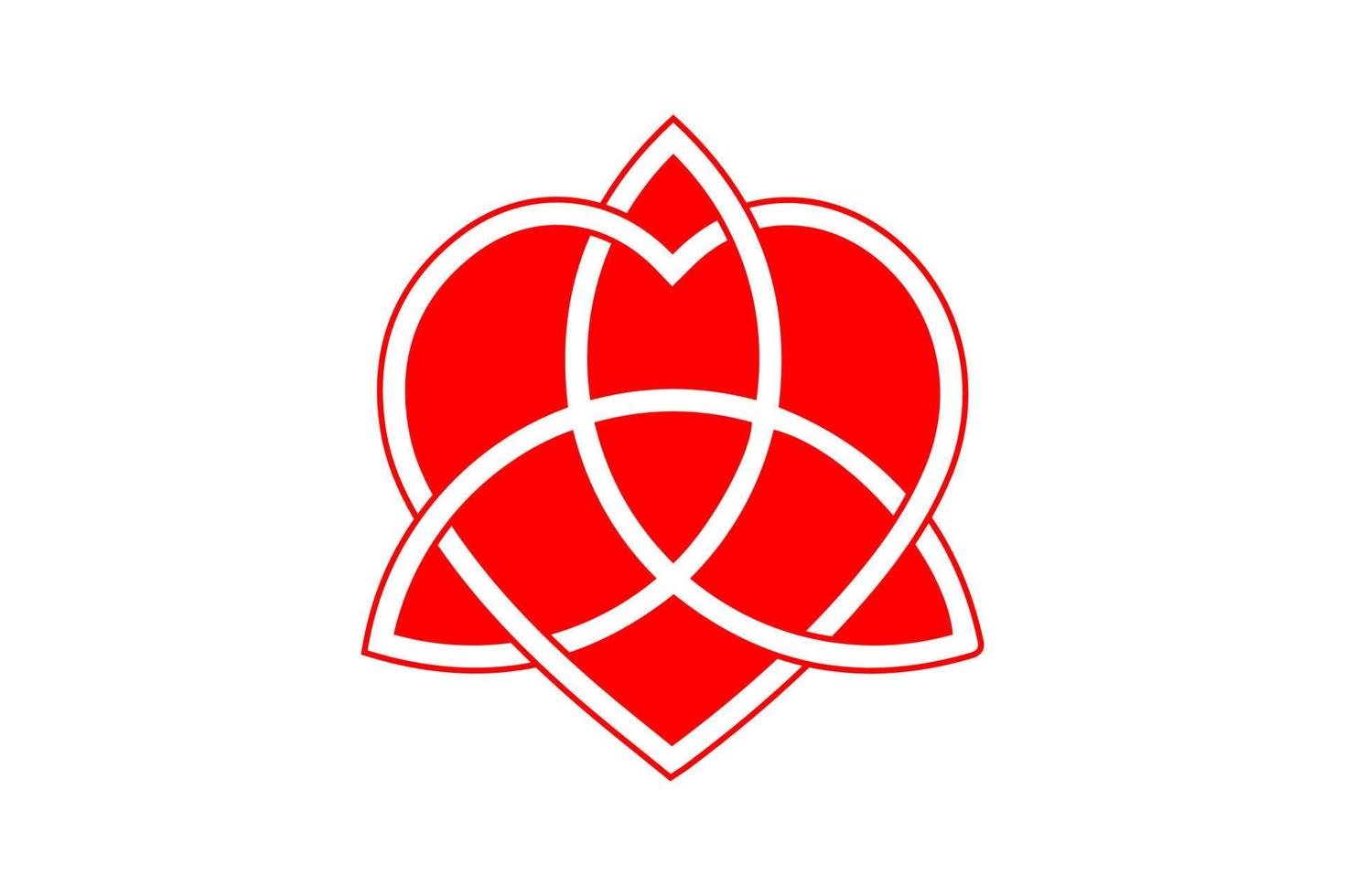 Celtic love knot, intertwined heart shape and Triquetra, Everlasting Love symbol knot. Red Logo icon Valentines concept, vector tattoo isolated on white background