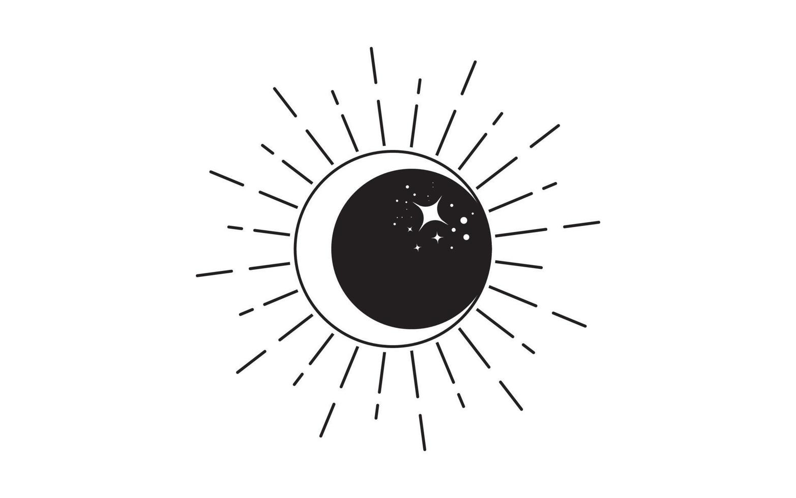 clipart de arte de línea vintage de sol y luna. esbozar el logotipo del sol, el tatuaje de la luna. geometría sagrada mística, diosa wicca pagana mágica y símbolo de dios. ilustración vectorial de signo negro aislado en fondo blanco vector