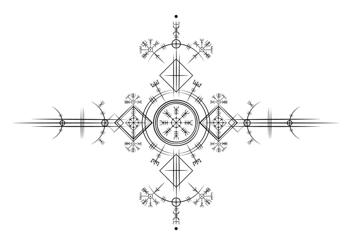 Magic ancient viking art deco, White Vegvisir navigation compass ancient. The Vikings used many symbols in accordance to Norse mythology,  widely used in Viking society. Logo icon Wiccan esoteric sign vector