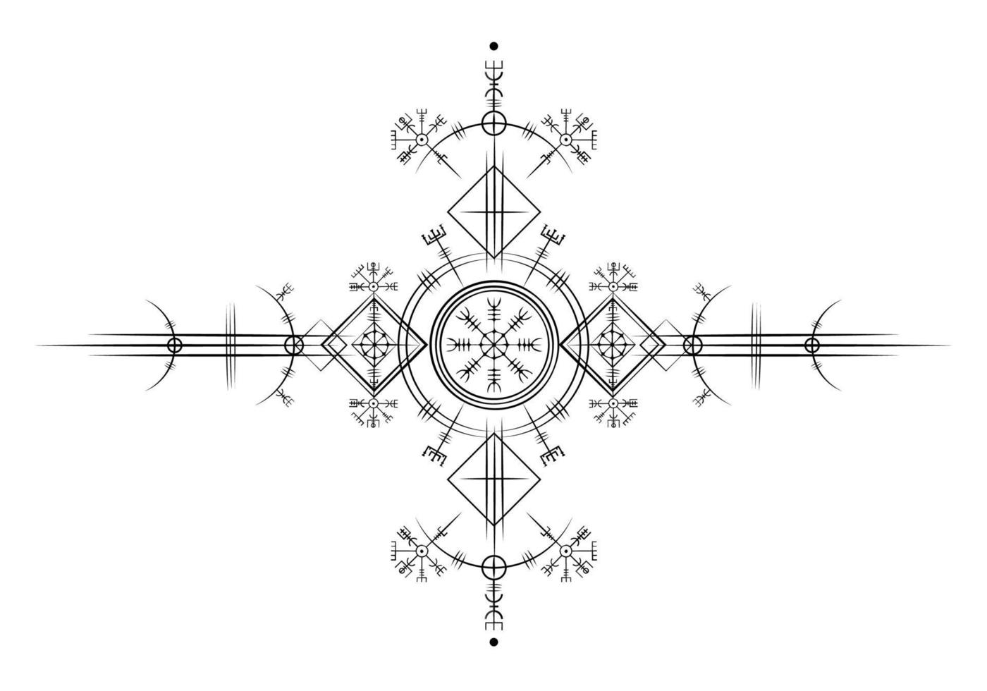 magia antigua vikinga art deco, brújula de navegación vegvisir blanca antigua. los vikingos utilizaron muchos símbolos de acuerdo con la mitología nórdica, ampliamente utilizados en la sociedad vikinga. icono de logotipo wicca signo esotérico vector