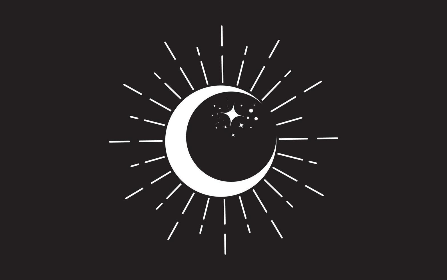 clipart de arte de línea vintage de sol y luna. esbozar el logotipo del sol, el tatuaje de la luna. geometría sagrada mística, diosa wicca pagana mágica y símbolo de dios. ilustración de signo blanco vectorial aislado sobre fondo negro vector