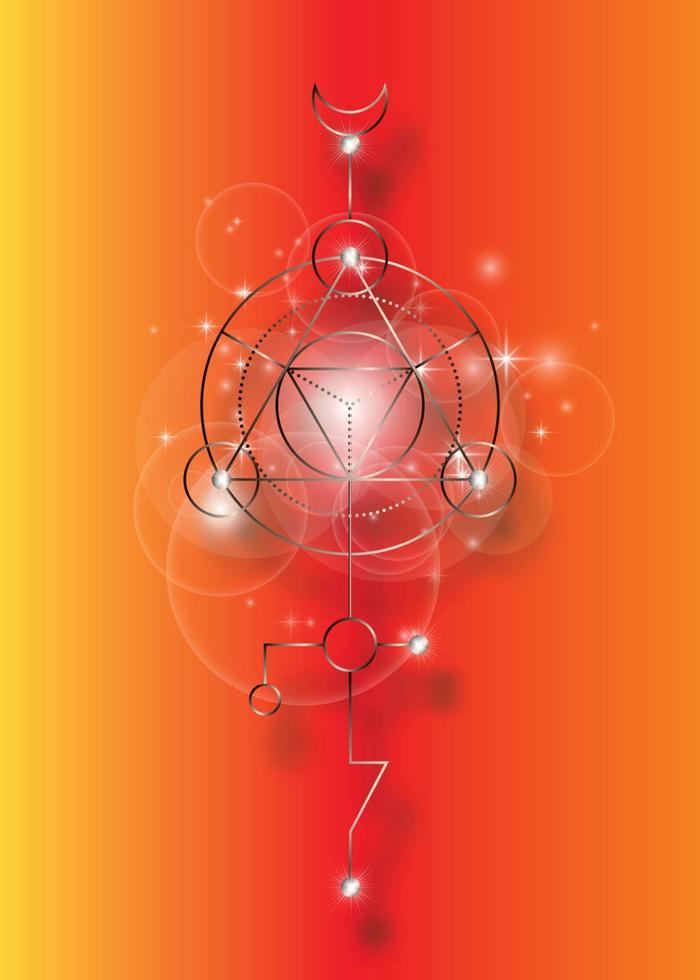 Sacred geometry abstract mystic signs. Merkaba, metallic line geometric triangle shape, esoteric spiritual symbols. isolated on orange background. Bronze linear shapes. For you design, print card vector