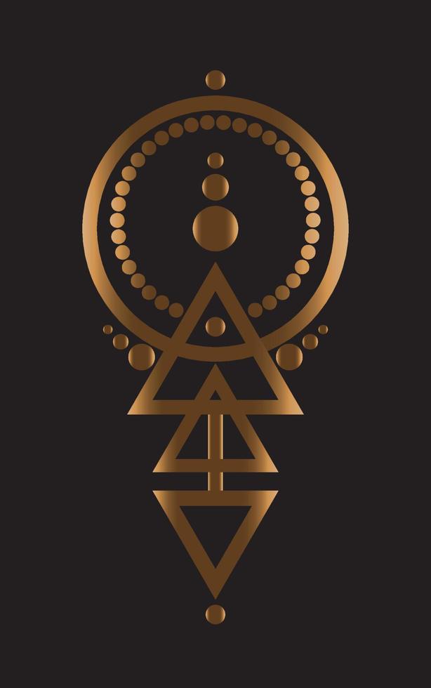 abstract Geometric Tattoo, magic golden logo design, astrology, alchemy, boho style. Gold mystic sign with geometric shapes. Vector illustration isolated on black background