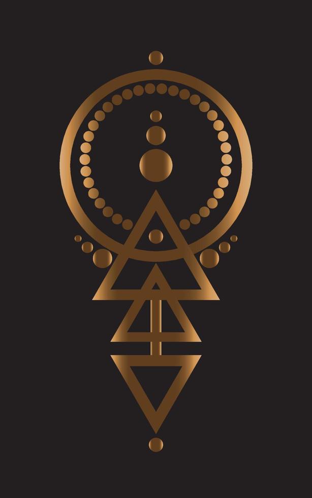 tatuaje geométrico abstracto, diseño de logotipo dorado mágico, astrología, alquimia, estilo boho. signo místico dorado con formas geométricas. ilustración vectorial aislada sobre fondo negro vector