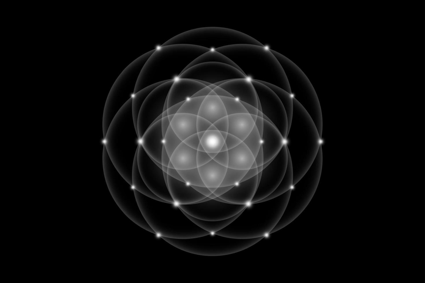 Seed of life, Sacred Geometry, Flower of Life, light logo Symbol of Harmony and Balance, Glowing Geometrical Ornament, white lotus vector isolated on black background