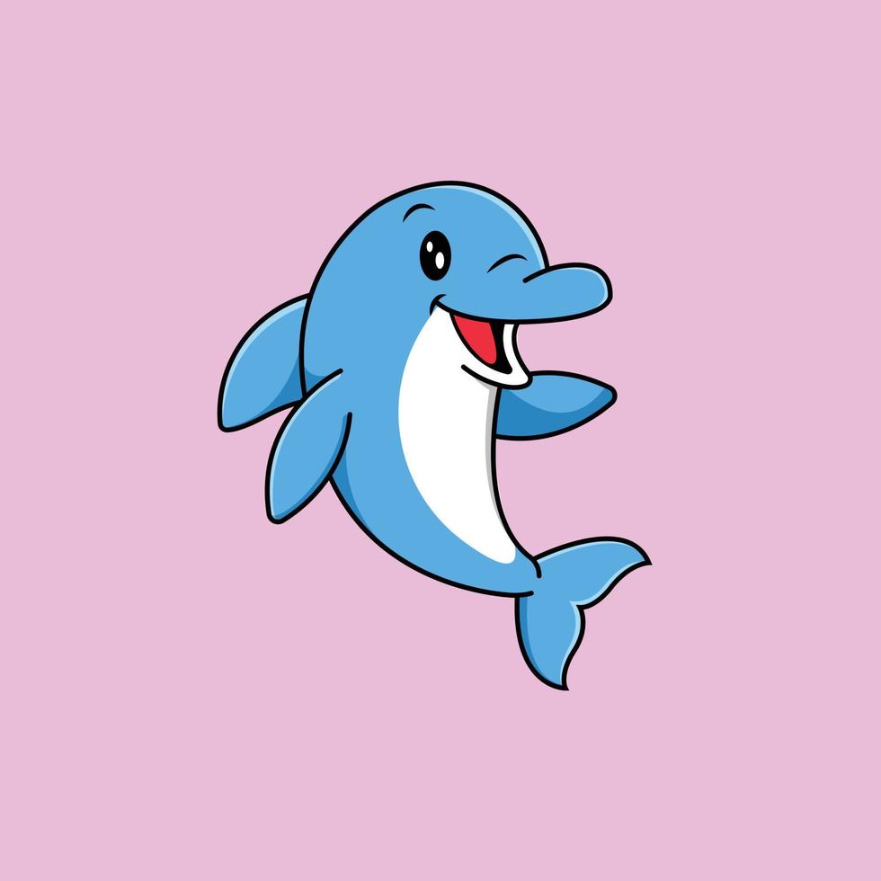 Cute Dolphin Cartoon Vector Icon Illustration. Animal Icon Concept Isolated Premium Vector. Flat Cartoon Style