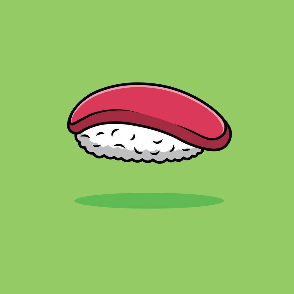 atún de sushi con ilustración de icono de vector de dibujos animados de arroz. concepto de icono de comida vector premium aislado. estilo de dibujos animados plana