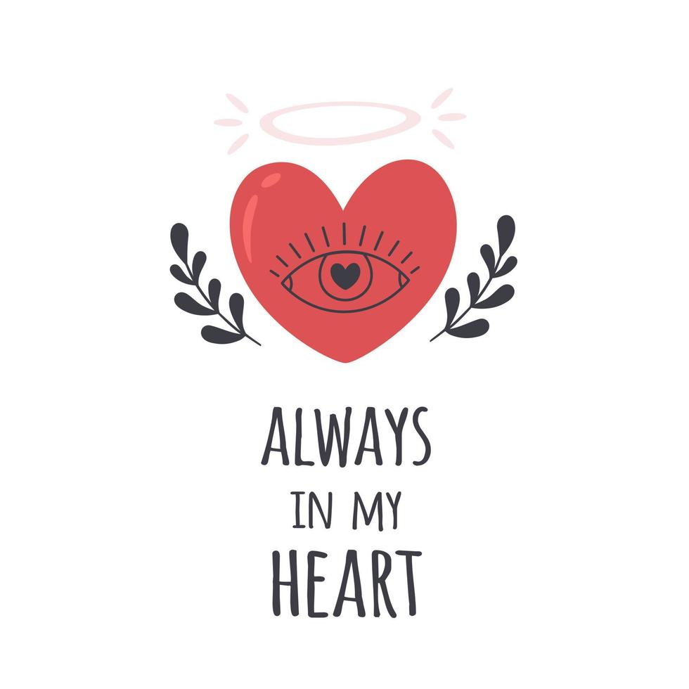 Valentines Day, romantic and love element. Heart with eye and flowers. vector
