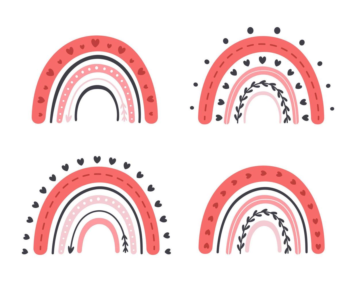 arcoiris con corazones. día de san valentín y colección de elementos románticos. vector