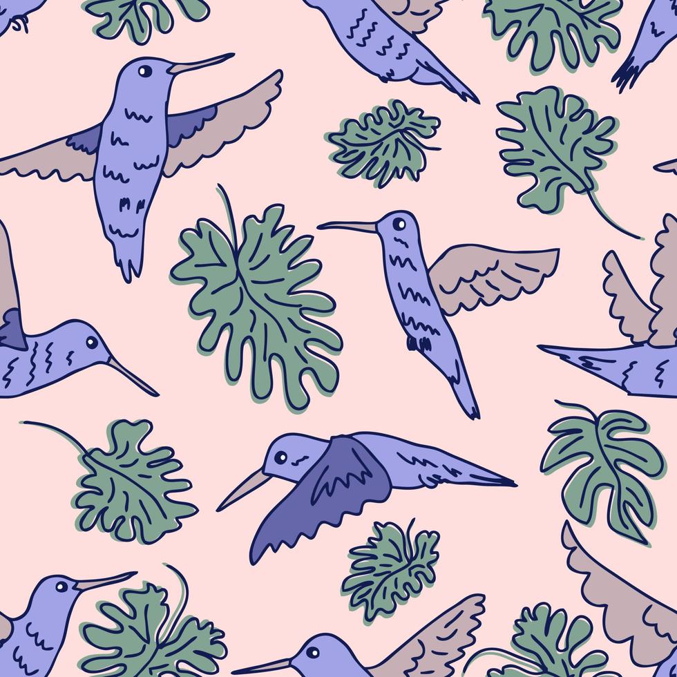 Hand drawn exotic hummingbirds seamless pattern. vector