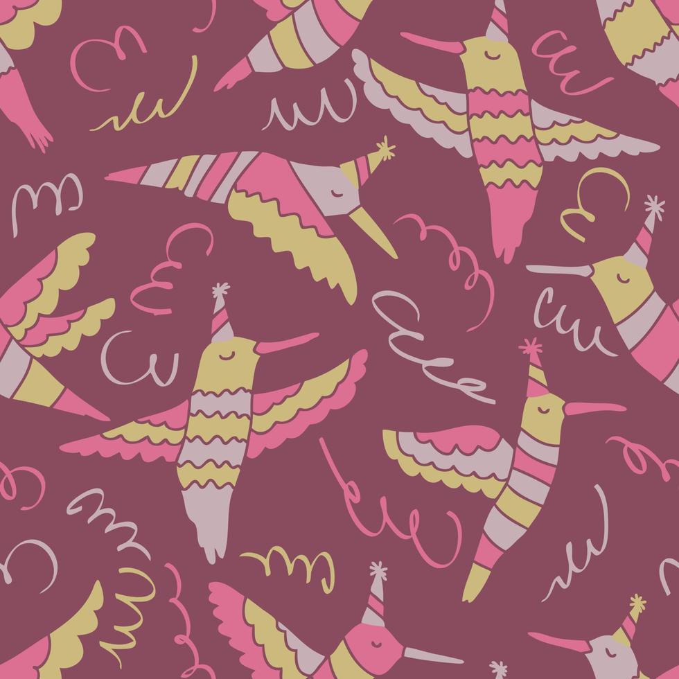 Hand drawn party hummingbirds seamless pattern. vector