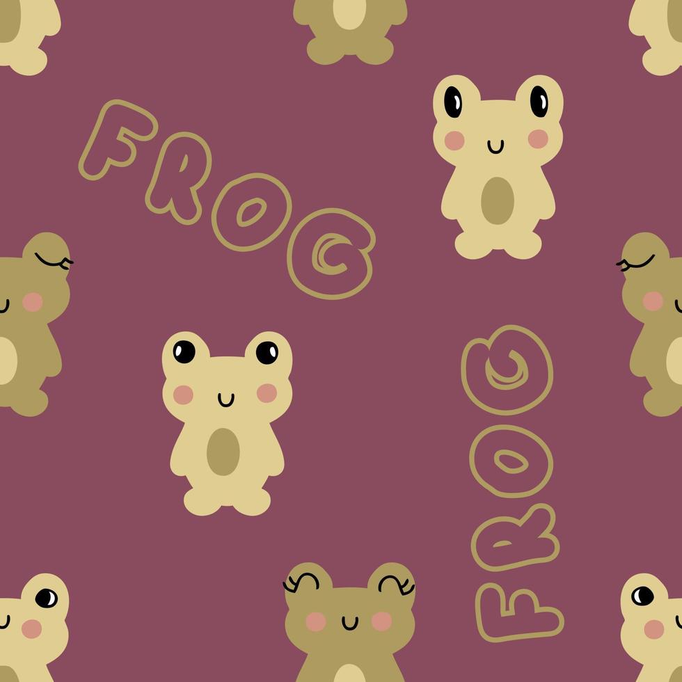 Hand drawn seamless pattern with frogling and text FROG. vector