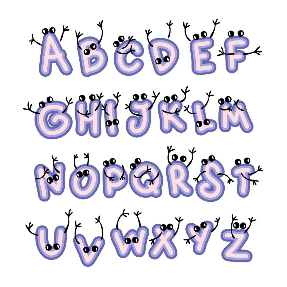 Set of graffiti alphabet letters with hands and eyes. vector