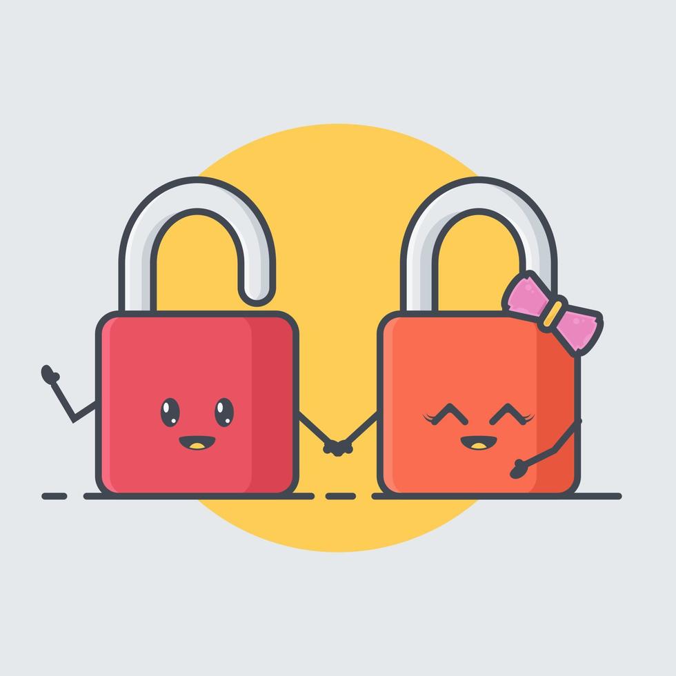 Set of cute padlock with flat design character vector