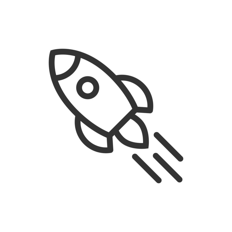 Outline of rocket ship with fire icon isolated on white background