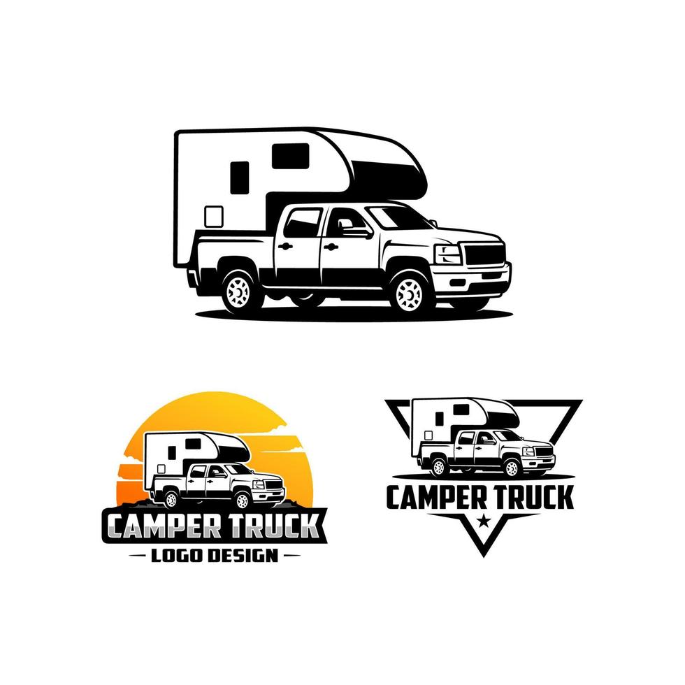 set of pick up camper truck logo vector