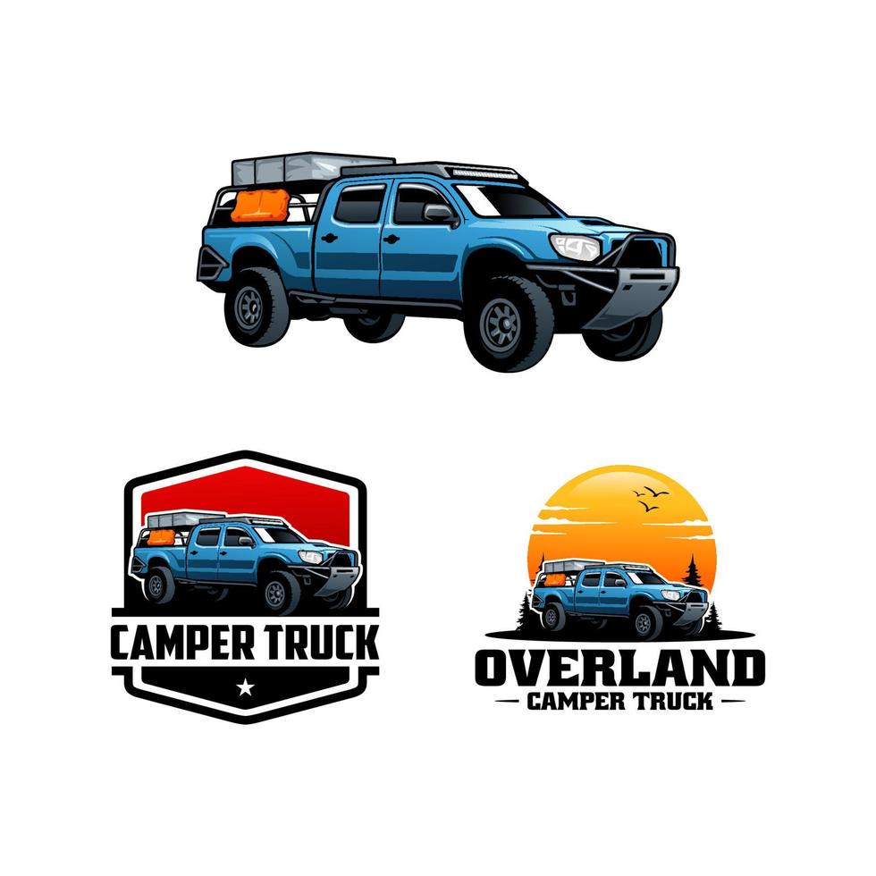 set of pick up camper truck logo vector isolated
