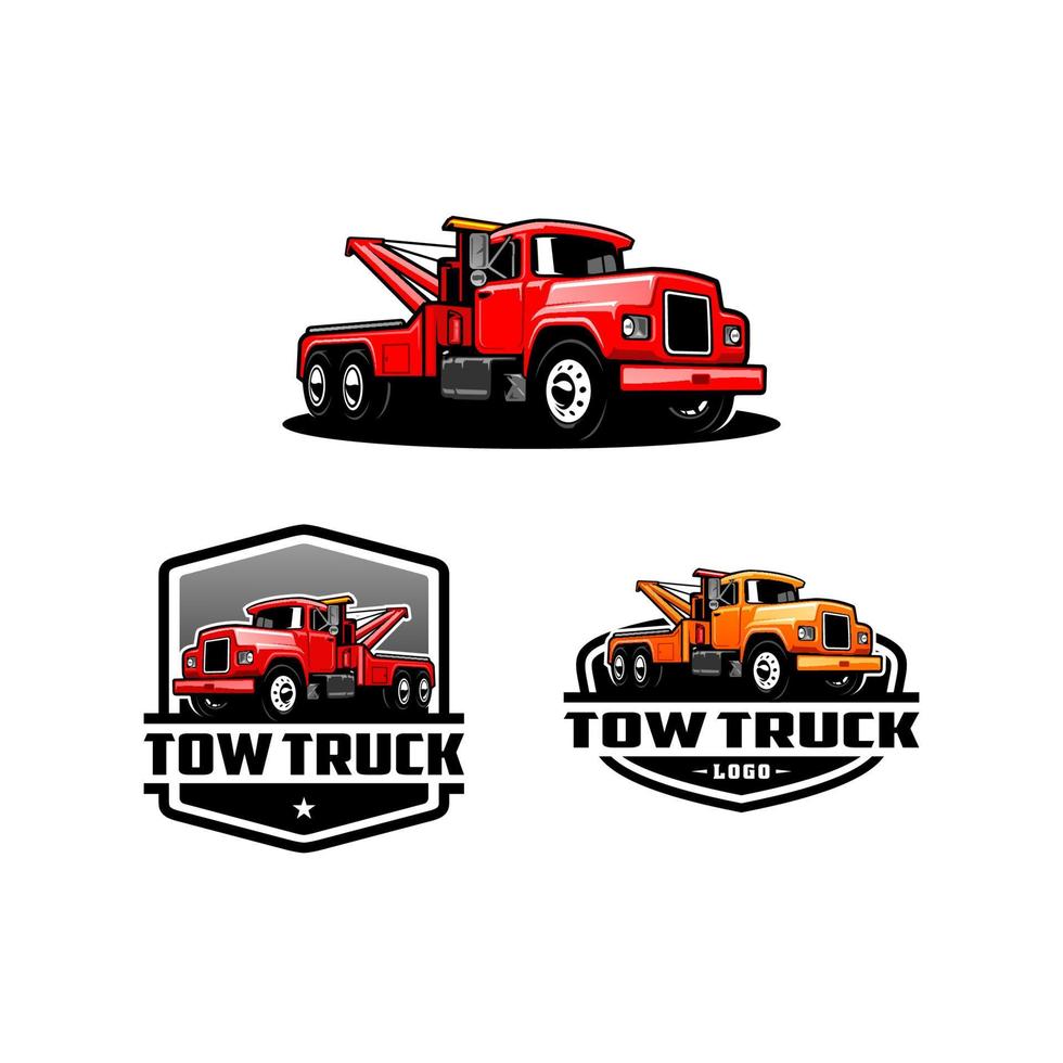 set of tow truck, towing truck, service truck illustration logo vector