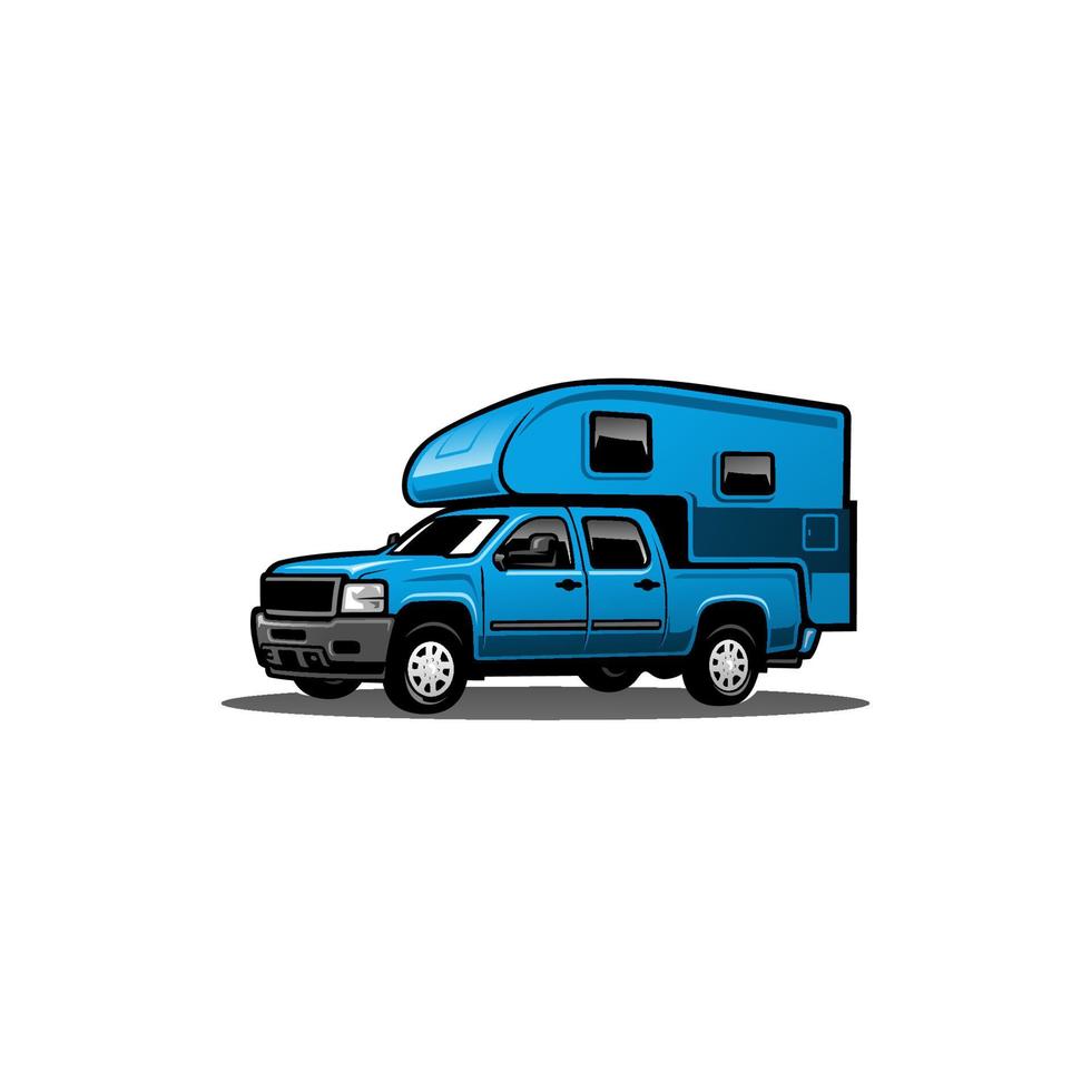 pick up camper truck vector