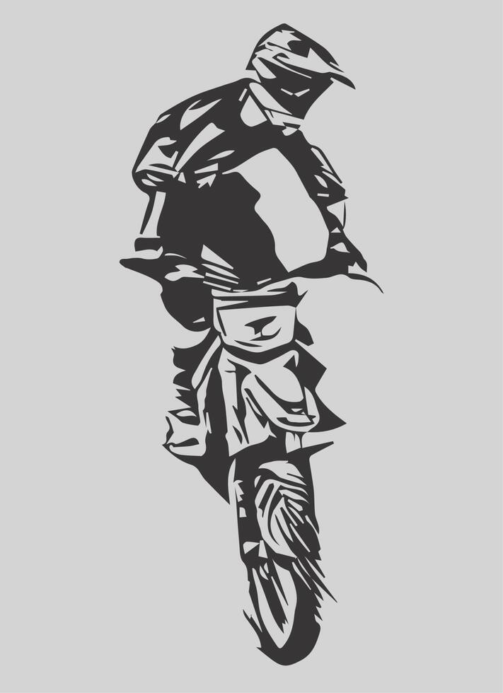 motocross corredor, jinete. mano dibujado ilustración, negro y blanco,  silueta. suciedad bicicleta conceptos, extremo deporte, vehículo,  motocicleta comunidad. Perfecto para camisas, pegatinas, imprimir, etc.  20543281 Vector en Vecteezy