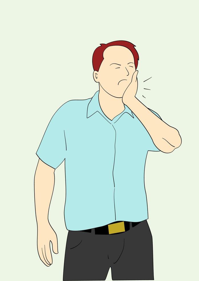 Toothache man holding his cheek. Hand drawn style vector design illustrations.