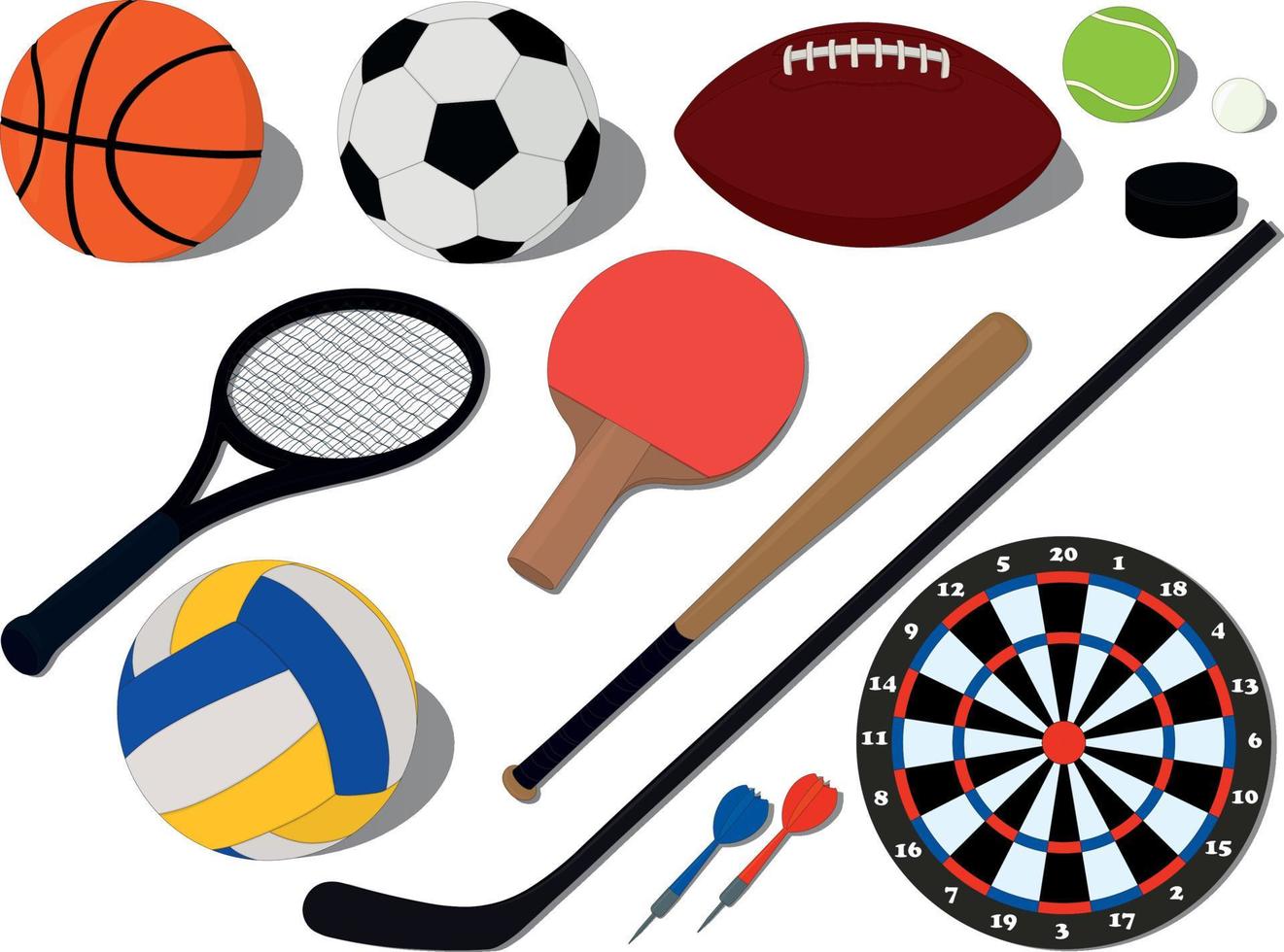Ilustración de vector de colección de equipos deportivos de diferentes tipos