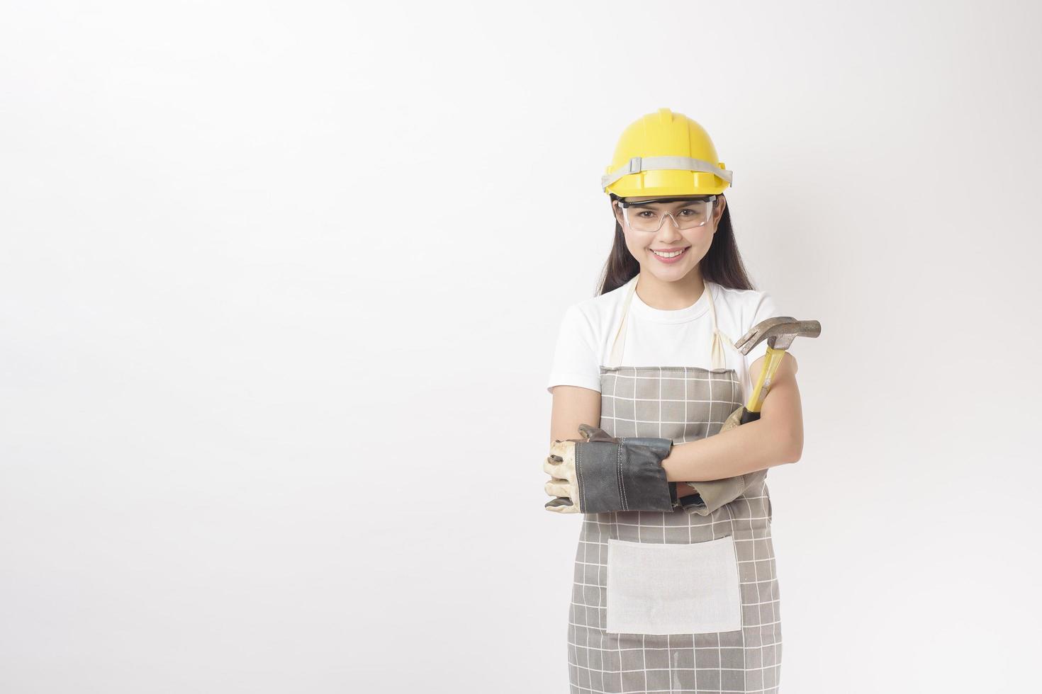 woman technician portrait on white background photo