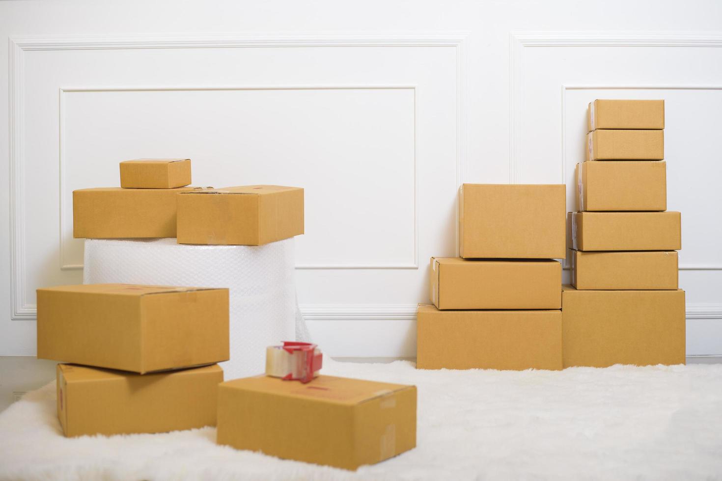 cardboard boxes in home  for shipping photo