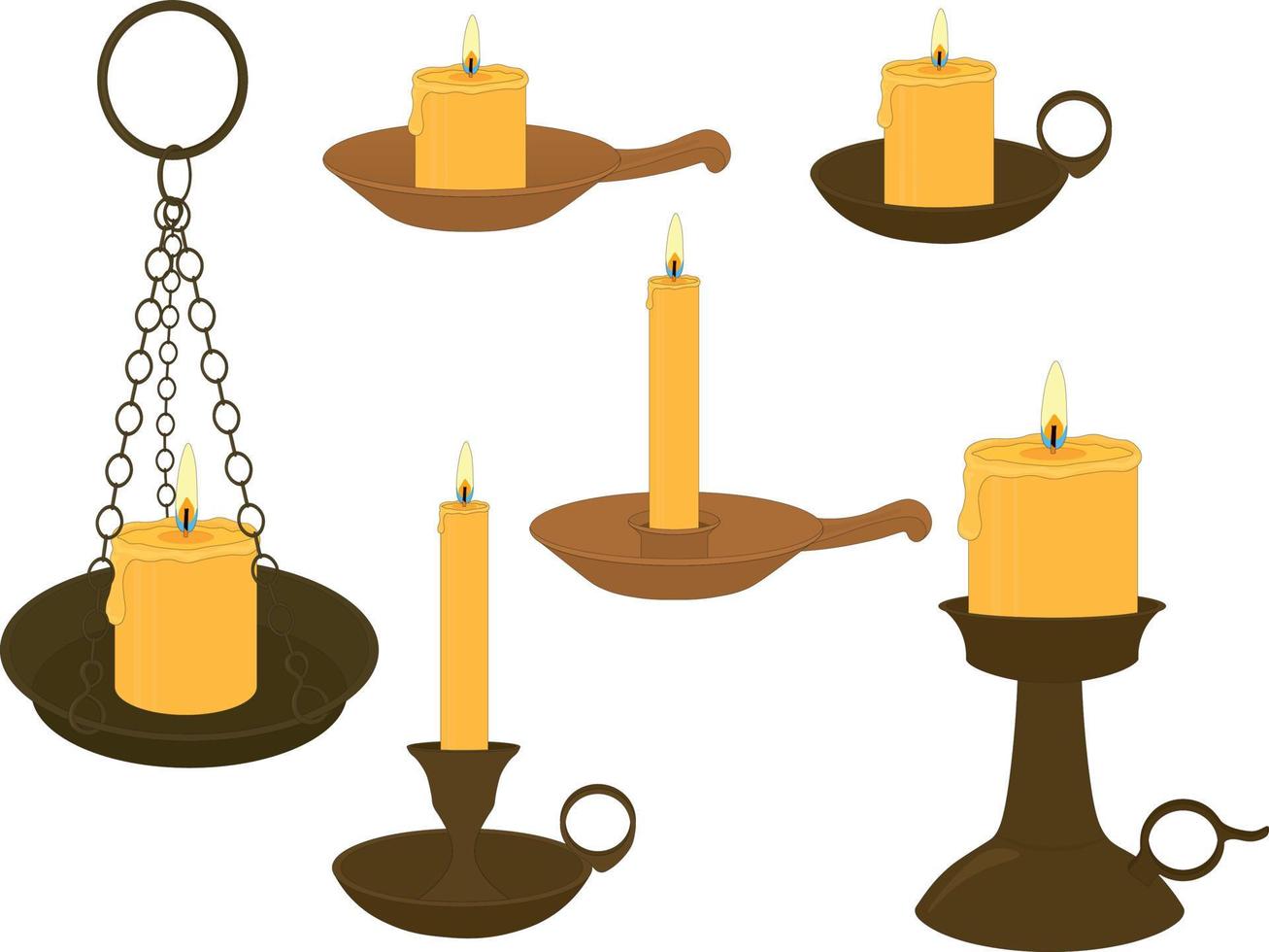 Wax candles on old vintage candlesticks collection vector illustration