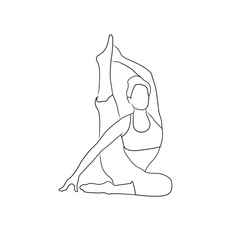 mujeres haciendo arte lineal de yoga vector