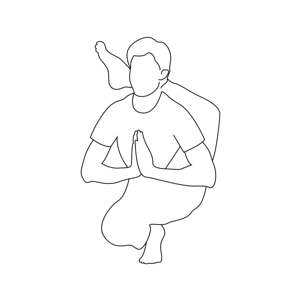 dibujo lineal del cuerpo masculino de yoga vector