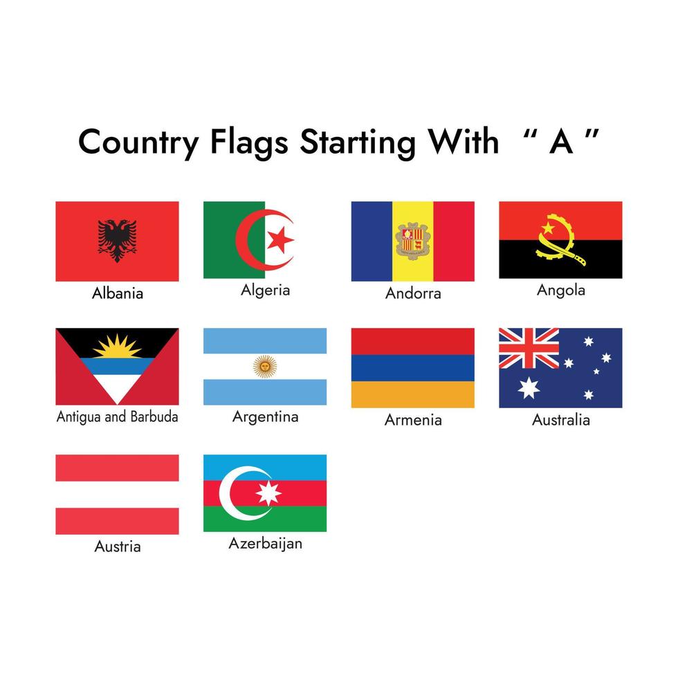 Country Flags Starting Alphabet A Vector