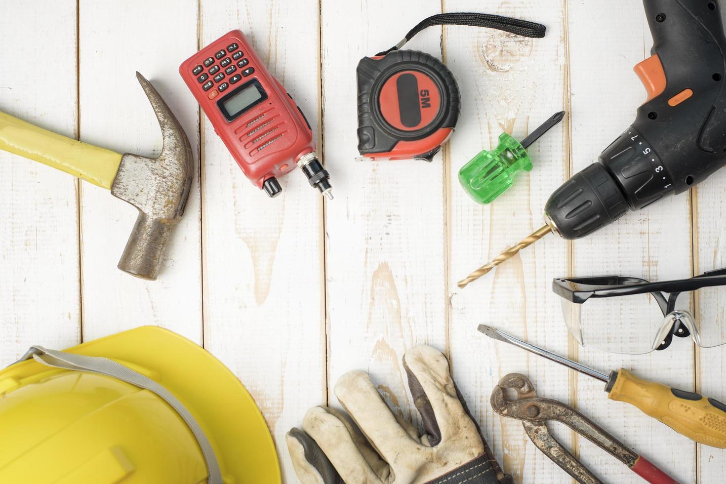 technician equipment on wood table photo