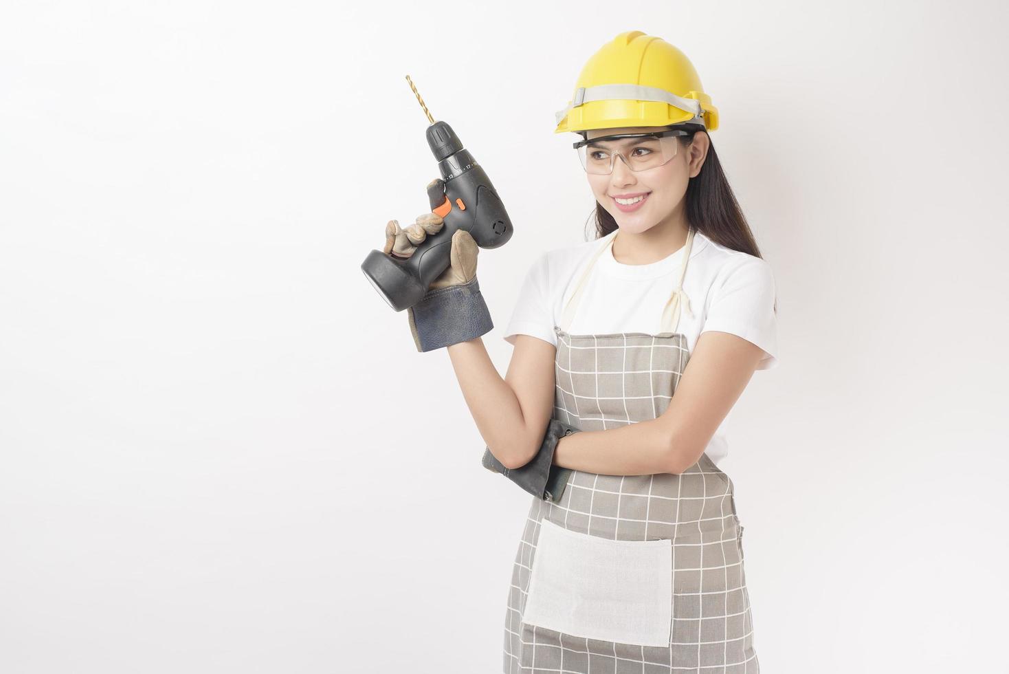 retrato técnico de mujer sobre fondo blanco foto