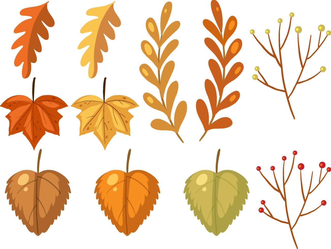 conjunto de diferentes hojas de otoño sobre fondo blanco vector