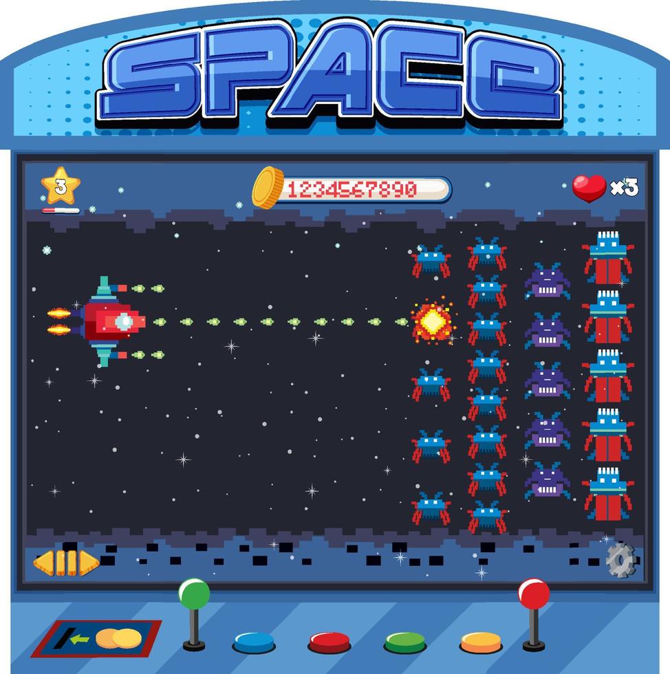 Retro arcade pixel space game interface vector