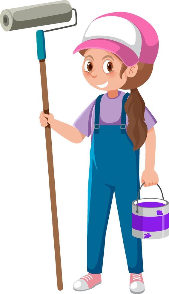 A female painter cartoon character on white background vector