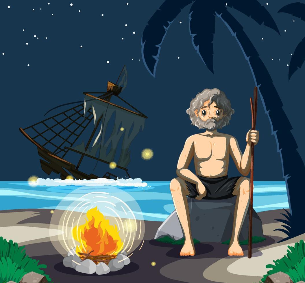 A man on deserted island isolated vector