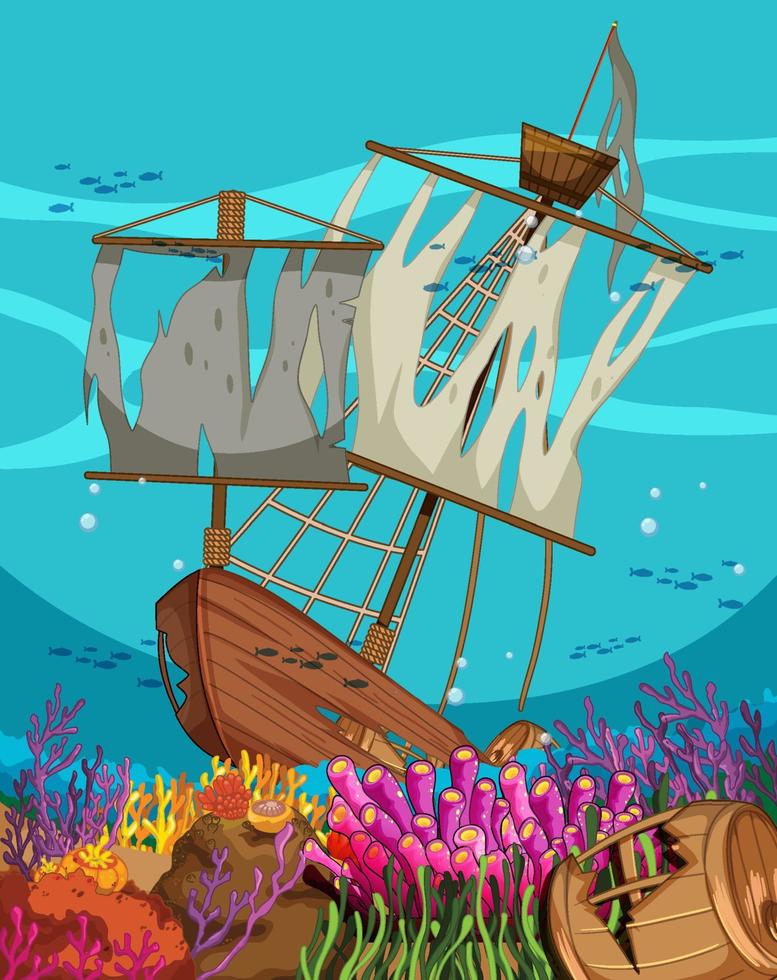 Sinking ship under the ocean vector